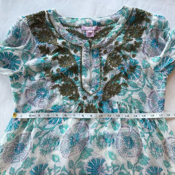 Calypso St Barth 100% Silk Semi Sheer Floral Embroidered Popover Blouse Small - Picture 12 of 13